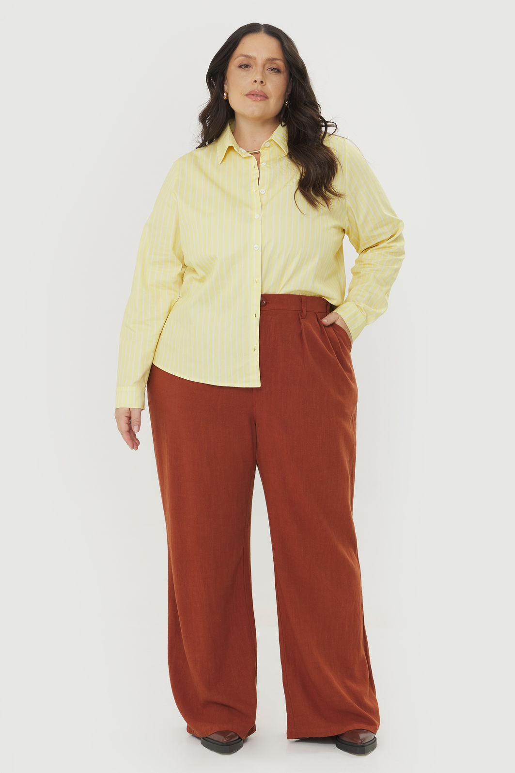 Camisa De Algodão Cora Manteiga Listrada Camisa De Algodão Cora Manteiga Listrada