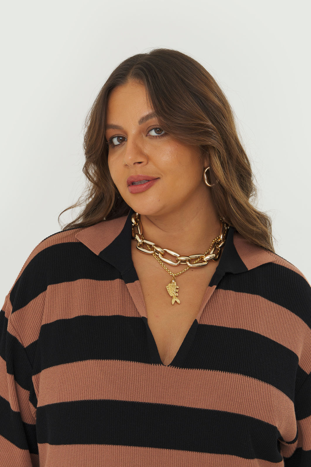 Camisa Polo Oversized Tricô Carlota Listrada Camisa Polo Oversized Tricô Carlota Listrada