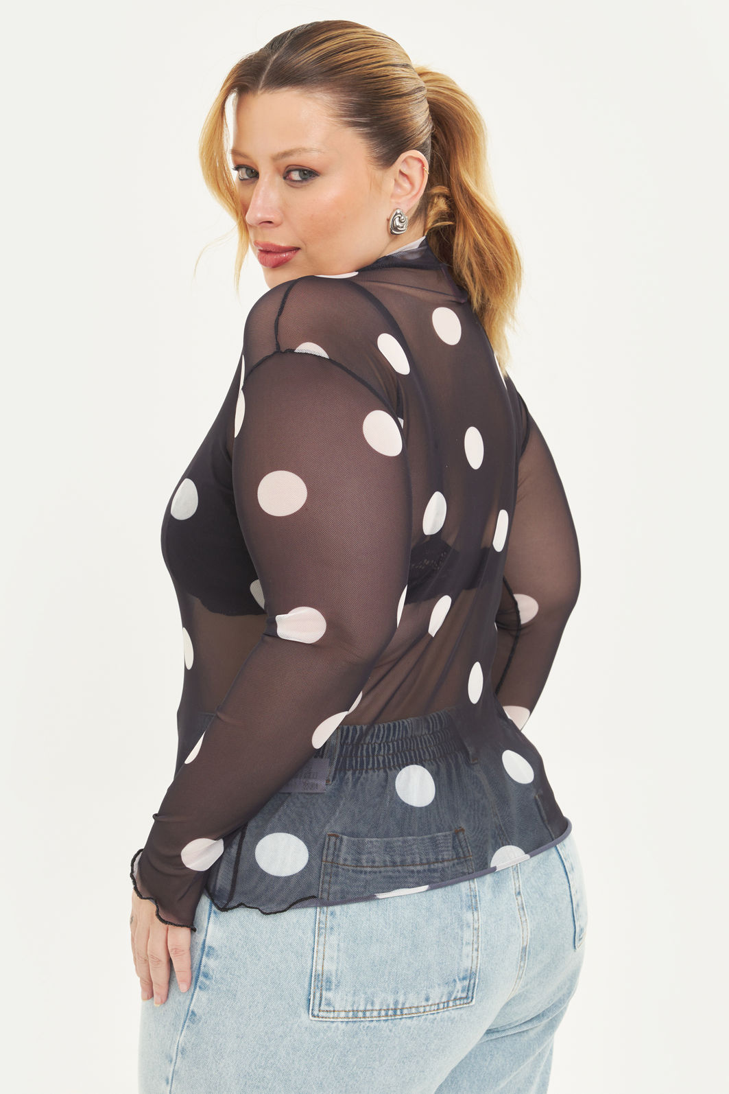 Blusa De Tule Manga Longa Mística Poá