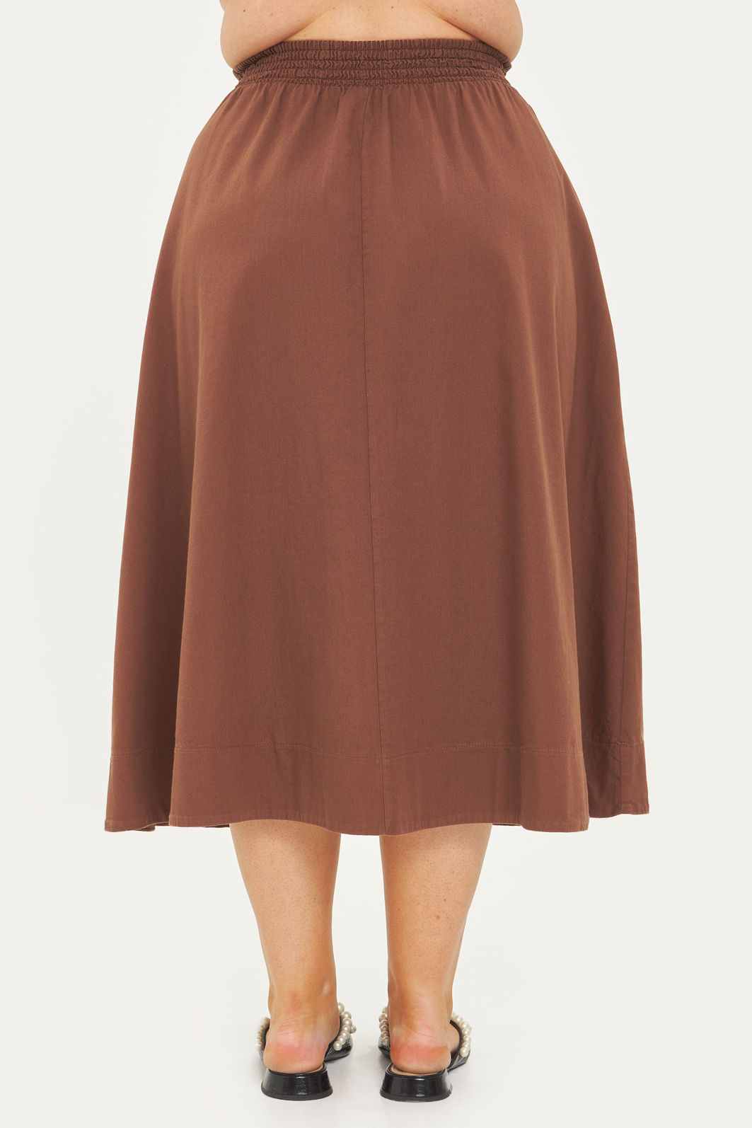 Saia Midi Algodão Carolina Marrom Saia Midi Algodão Carolina Marrom