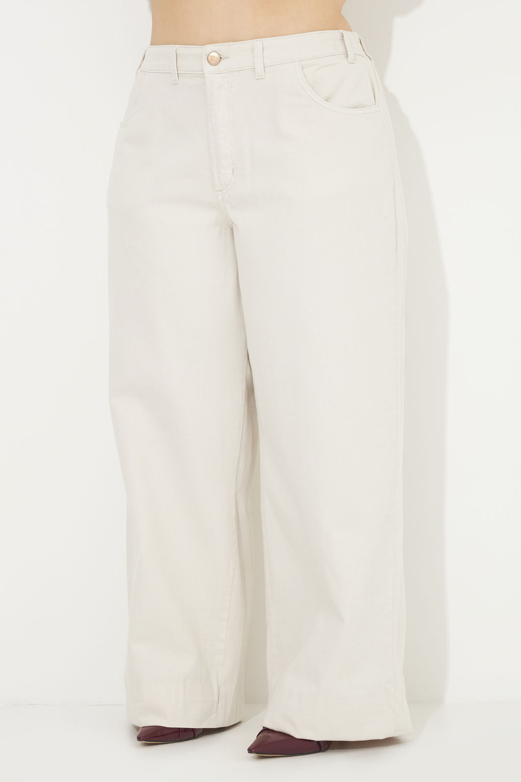 Calça Pantalona De Sarja Ludmila Natural Calça Pantalona De Sarja Ludmila Natural