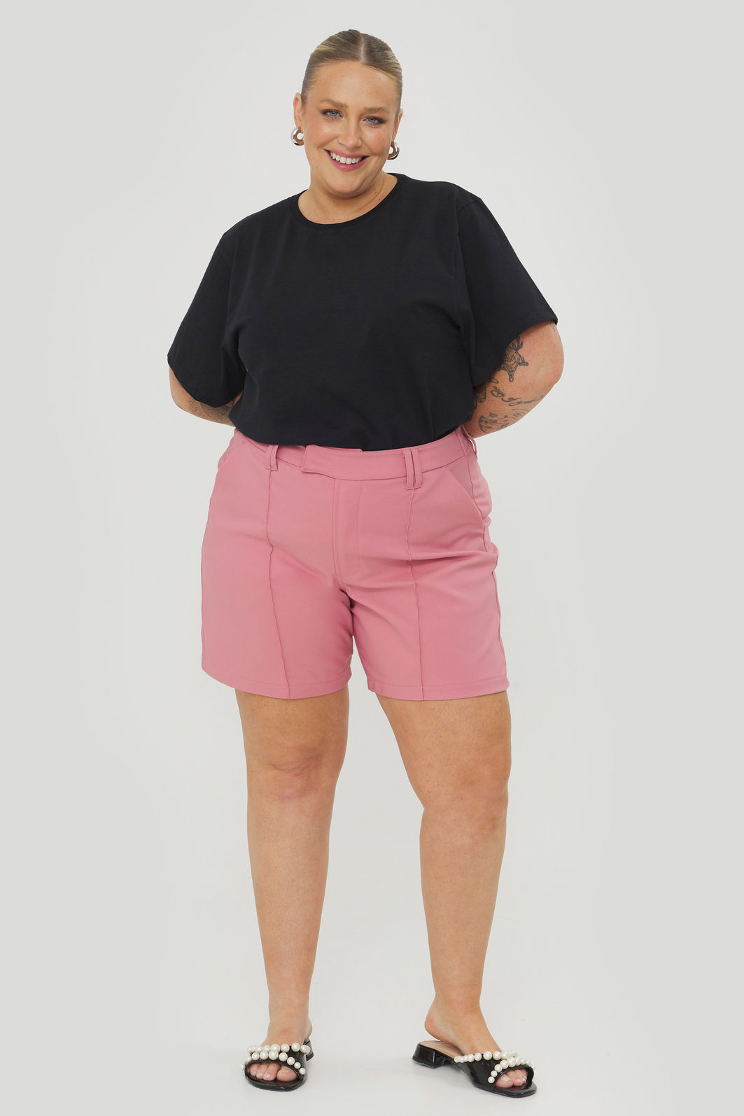 Short Alfaiataria De Algodão Fiorella Rosê Short Alfaiataria De Algodão Fiorella Rosê