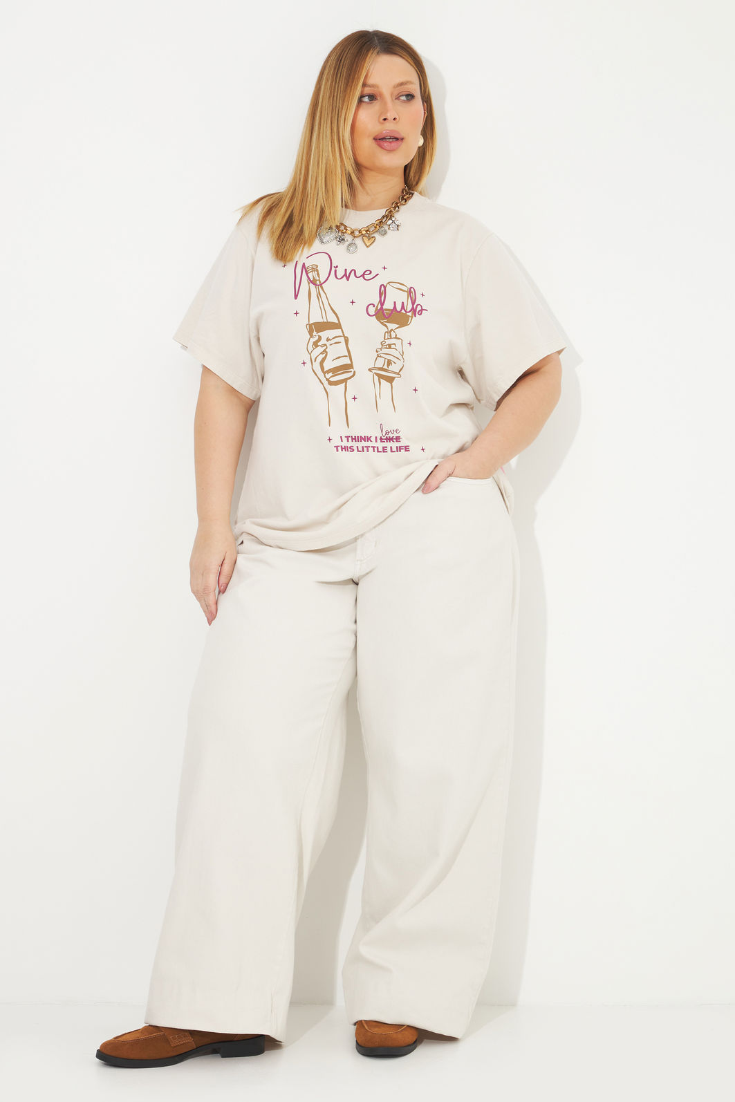 Calça Pantalona De Sarja Ludmila Natural Calça Pantalona De Sarja Ludmila Natural