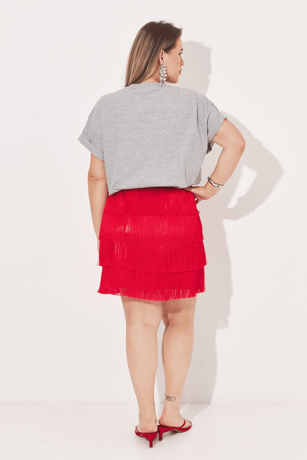 Saia Curta Franjas Ornella Vermelho