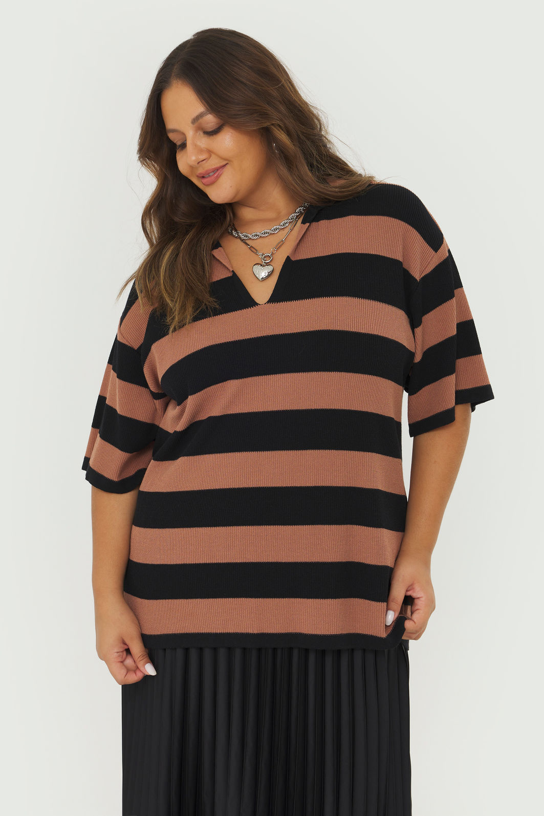 Camisa Polo Oversized Tricô Carlota Listrada Camisa Polo Oversized Tricô Carlota Listrada