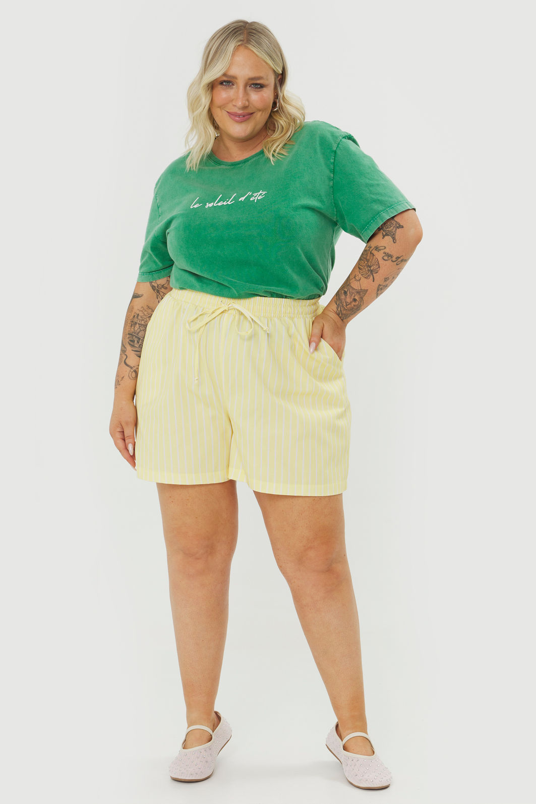 Short De Algodão Cora Manteiga Listrado Short De Algodão Cora Manteiga Listrado