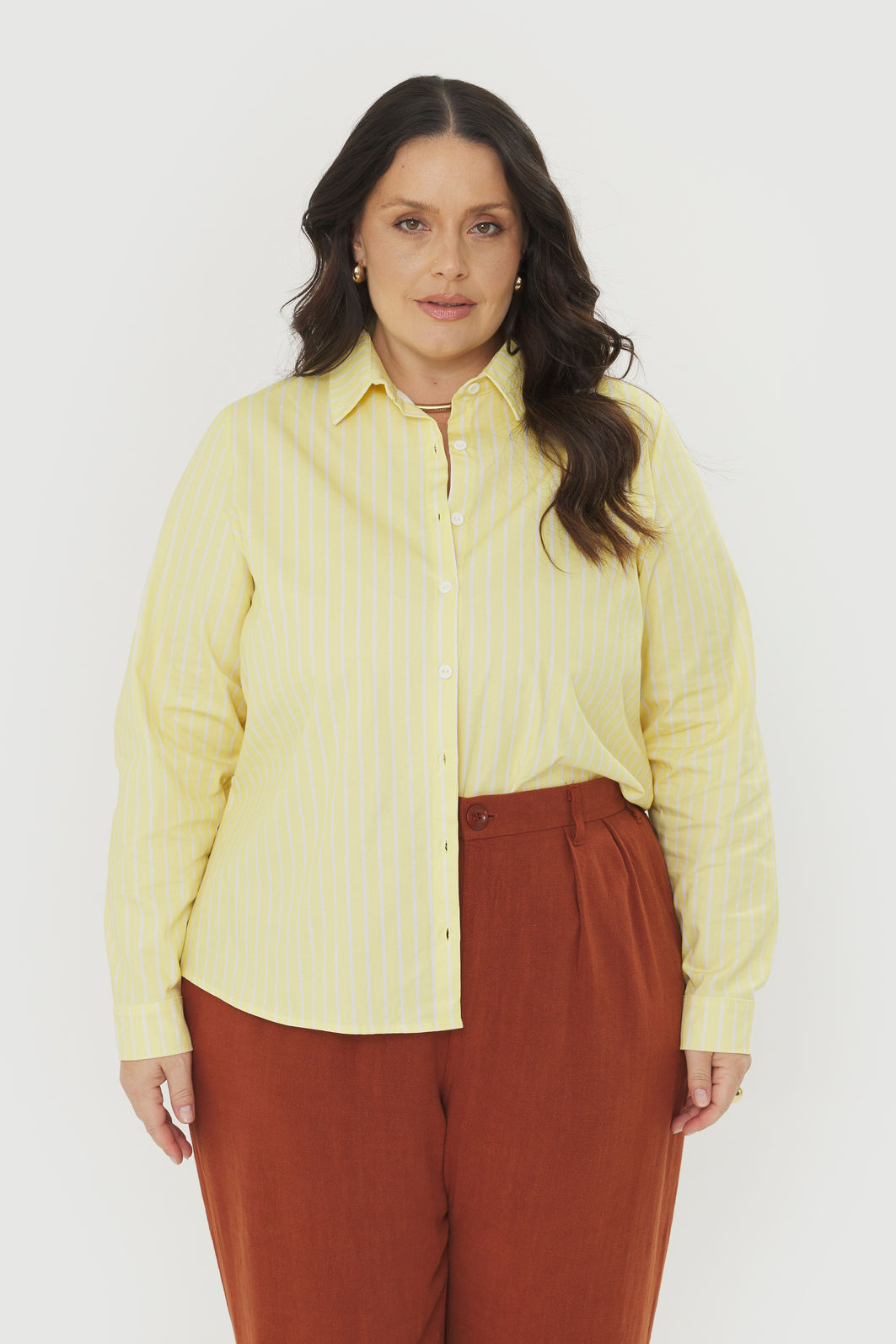 Camisa De Algodão Cora Manteiga Listrada Camisa De Algodão Cora Manteiga Listrada