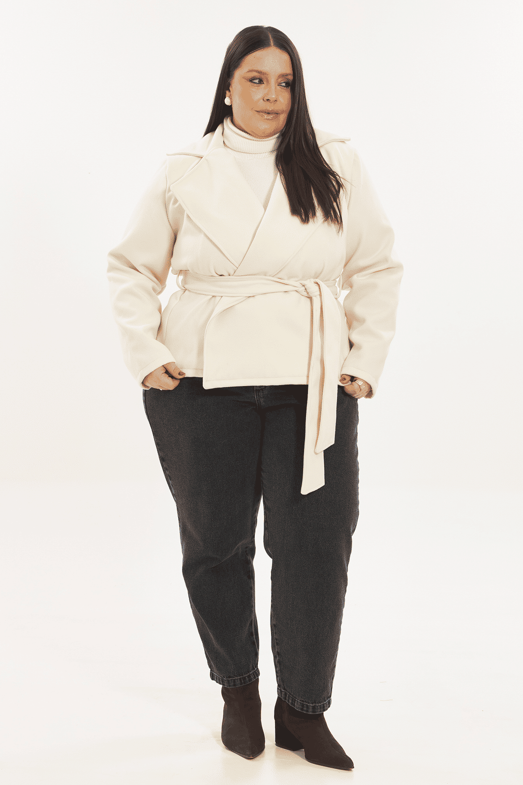 Regata Gola Alta Tricô Monalisa Off-white regata gola alta de tricô plus size