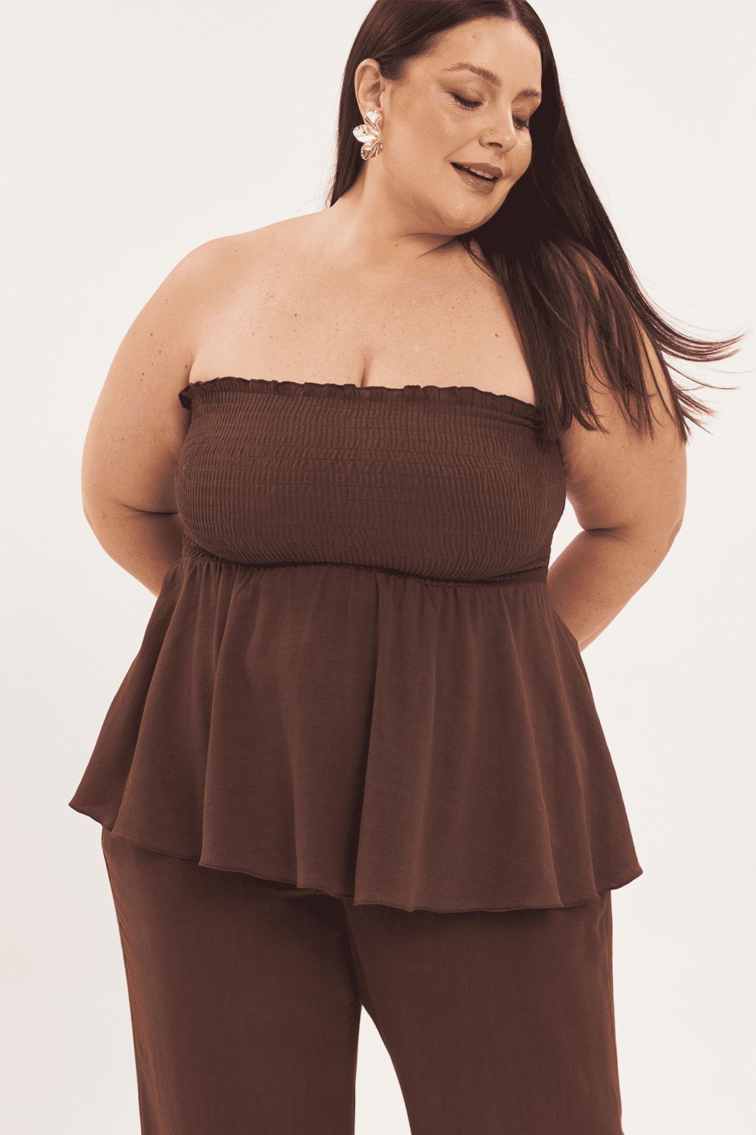 Blusa Peplum Chloe Marrom Blusa Peplum Chloe Marrom