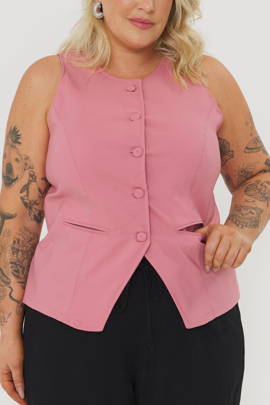 Colete Alongado Alfaiataria Fiorella Rosê Colete Alongado Alfaiataria Fiorella Rosê