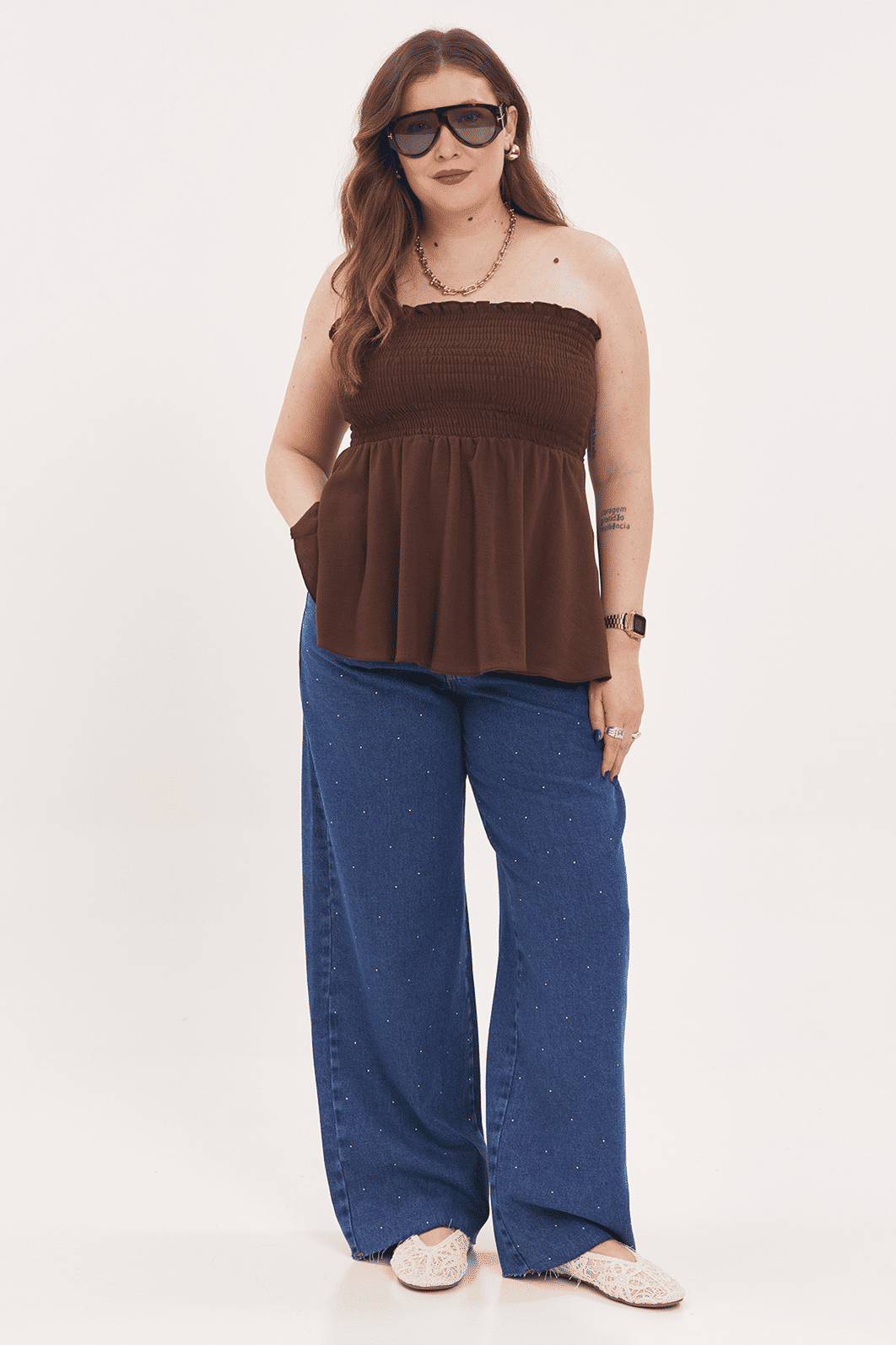 Blusa Peplum Chloe Marrom Blusa Peplum Chloe Marrom