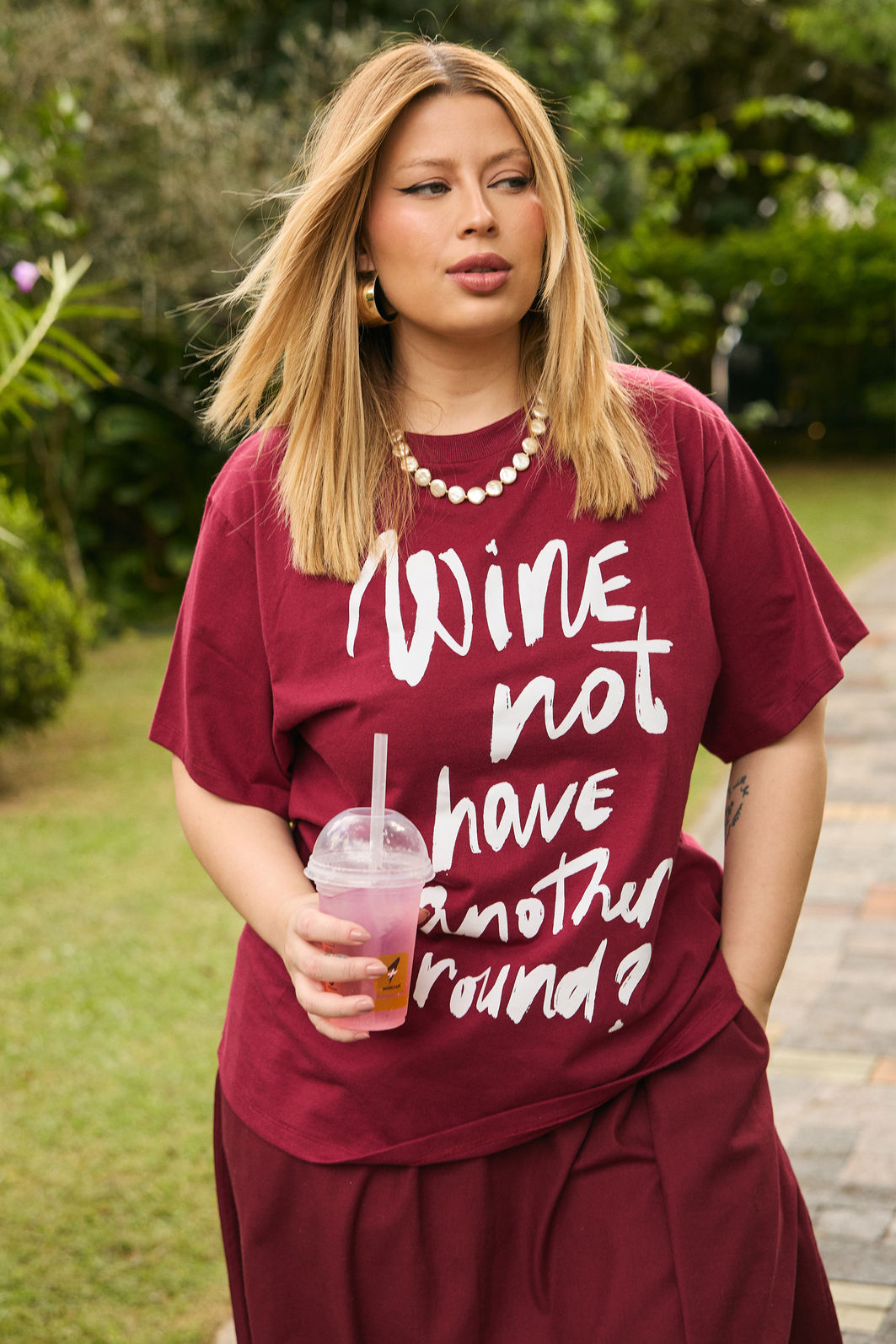T-shirt De Algodão Wine Not Burgundy T-shirt De Algodão Wine Not Burgundy