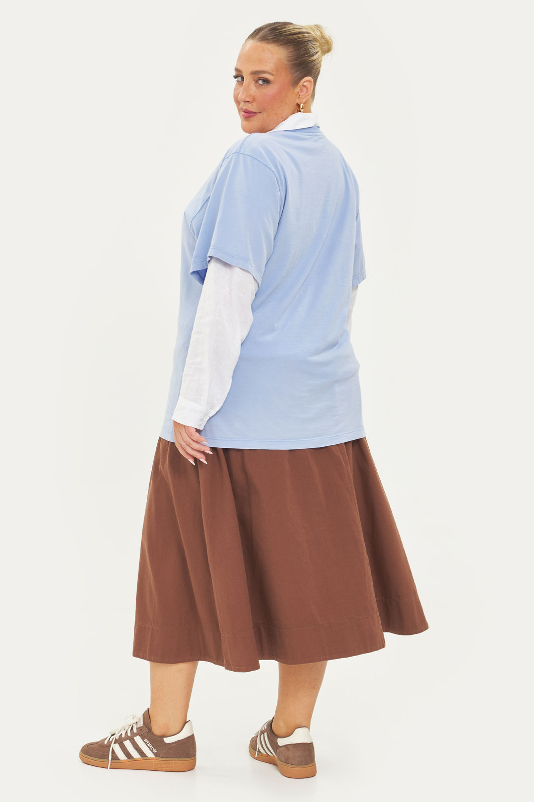 Saia Midi Algodão Carolina Marrom Saia Midi Algodão Carolina Marrom