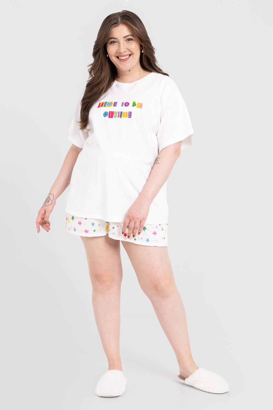 Conjunto Pijama Short Doll Offline Estampado Conjunto Pijama Short Doll Offline Estampado