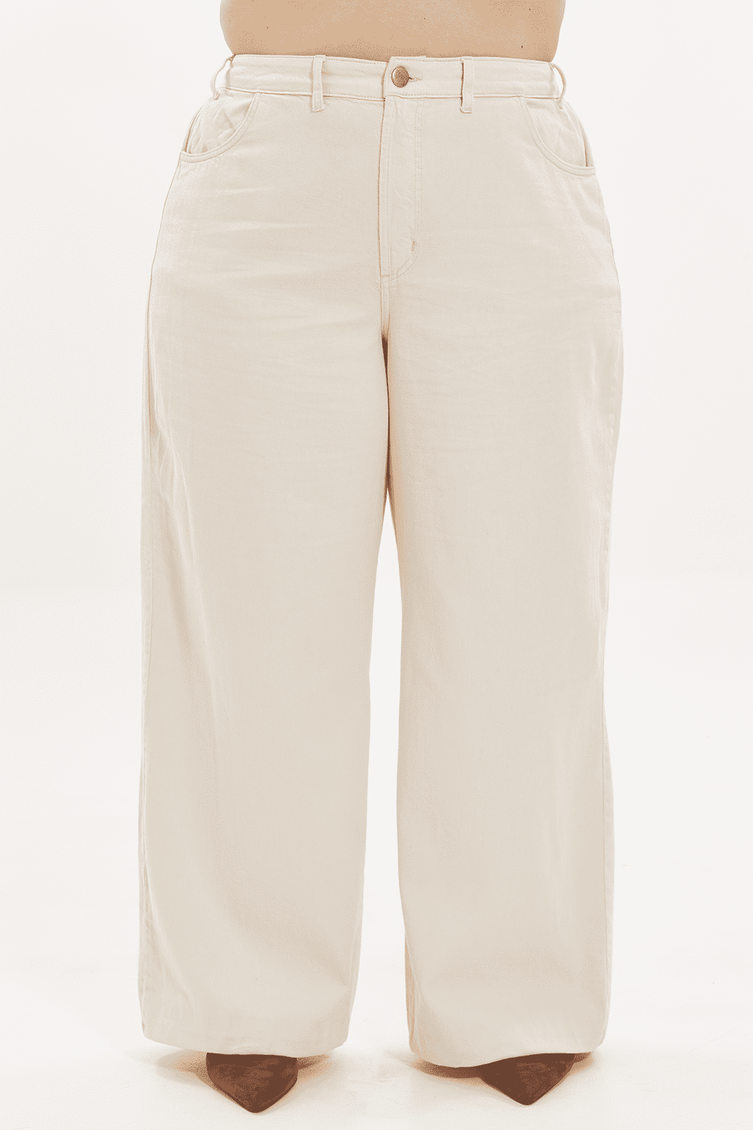 Calça Pantalona De Sarja Ludmila Natural calça de sarja pantalona off white plus size