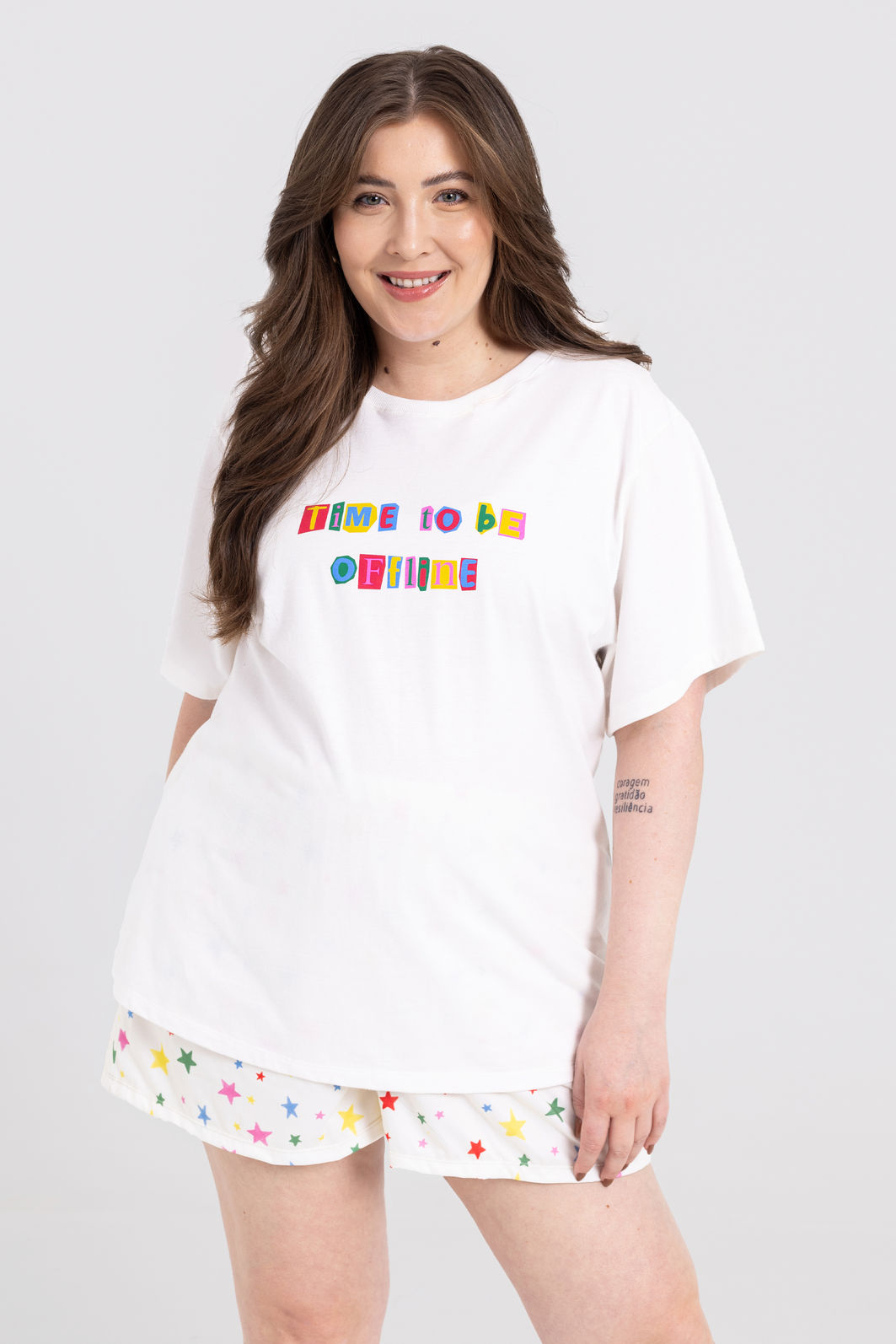 Conjunto Pijama Short Doll Offline Estampado Conjunto Pijama Short Doll Offline Estampado