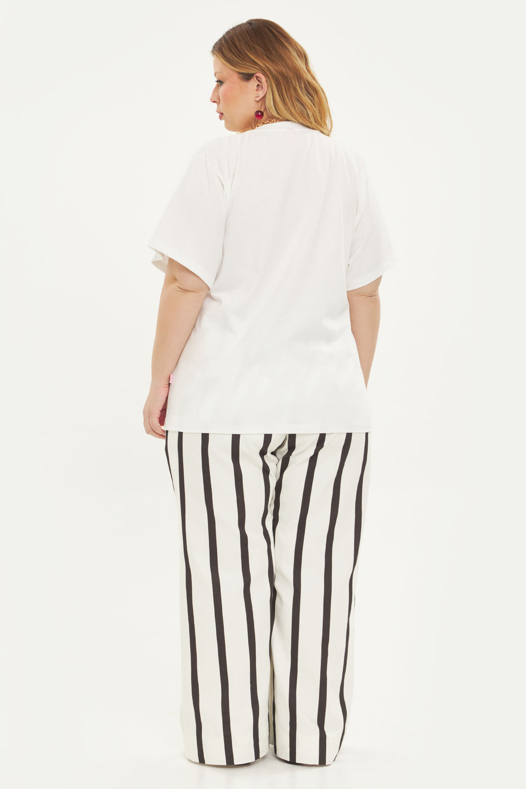 Calça Pantalona De Sarja Samira Listrado Calça Pantalona De Sarja Samira Listrado