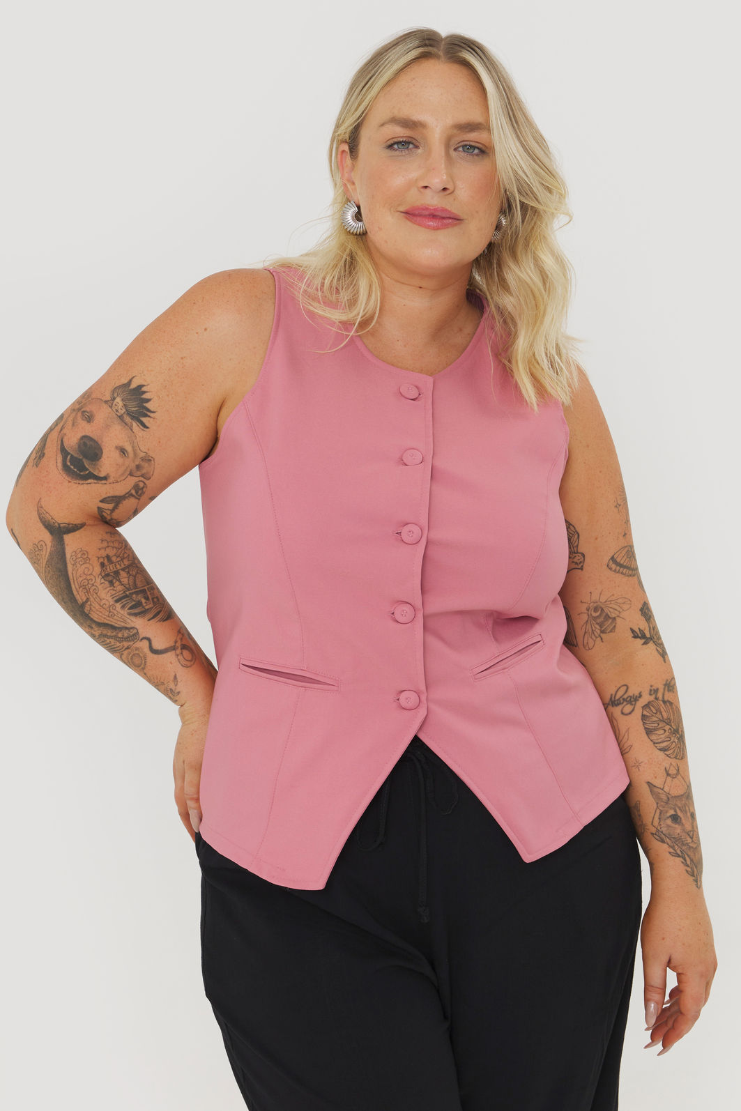 Colete Alongado Alfaiataria Fiorella Rosê Colete Alongado Alfaiataria Fiorella Rosê