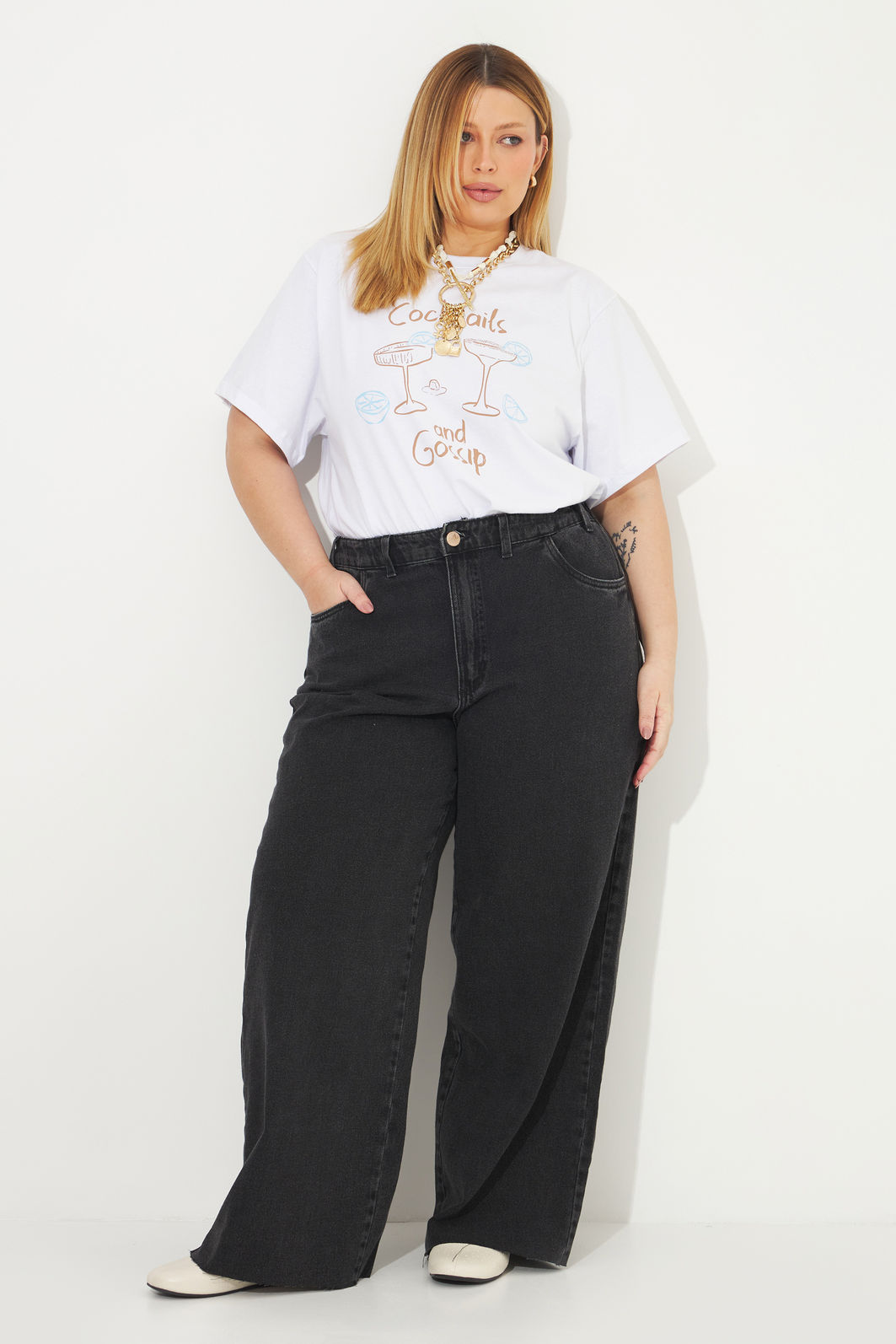 Calça Wide Leg Jeans Penélope Preto Calça Wide Leg Jeans Penélope Preto