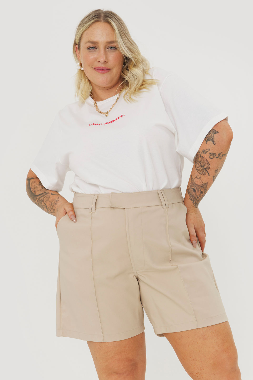 Short Alfaiataria De Algodão Fiorella Aveia