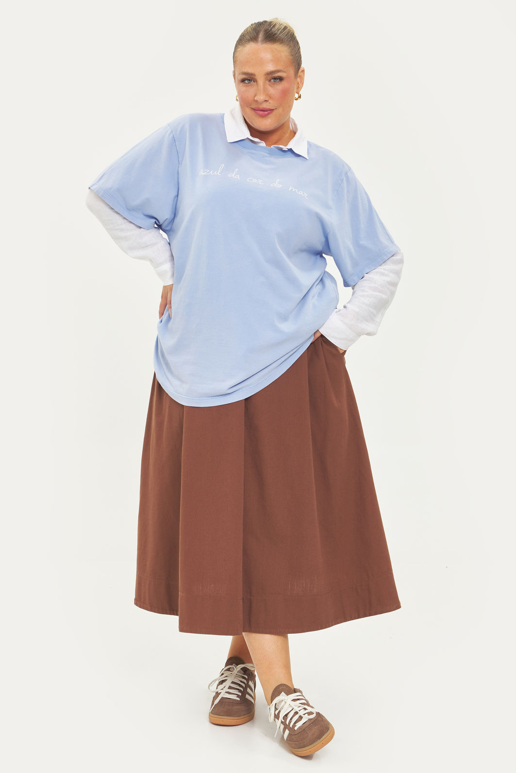 Saia Midi Algodão Carolina Marrom Saia Midi Algodão Carolina Marrom