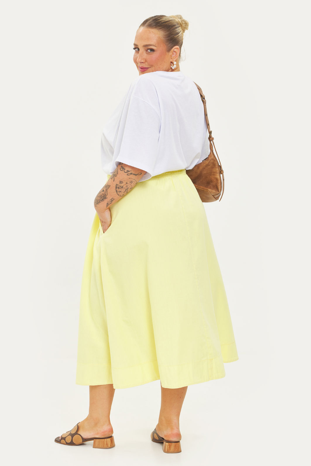 Saia Midi Algodão Carolina Amarelo Saia Midi Algodão Carolina Amarelo