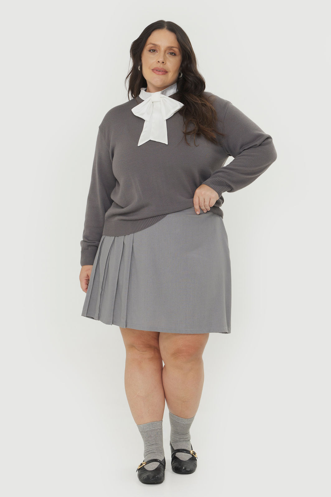 Short Saia Com Pregas Donatella Cinza Short Saia Com Pregas Donatella Cinza