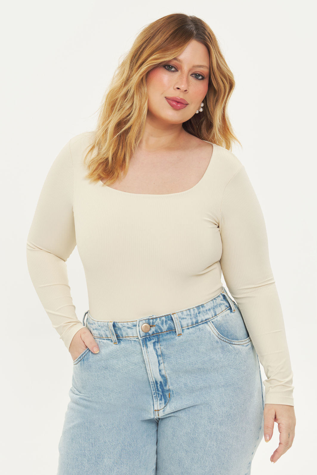 Body Manga Longa Jolie Creme Body Manga Longa Jolie Creme