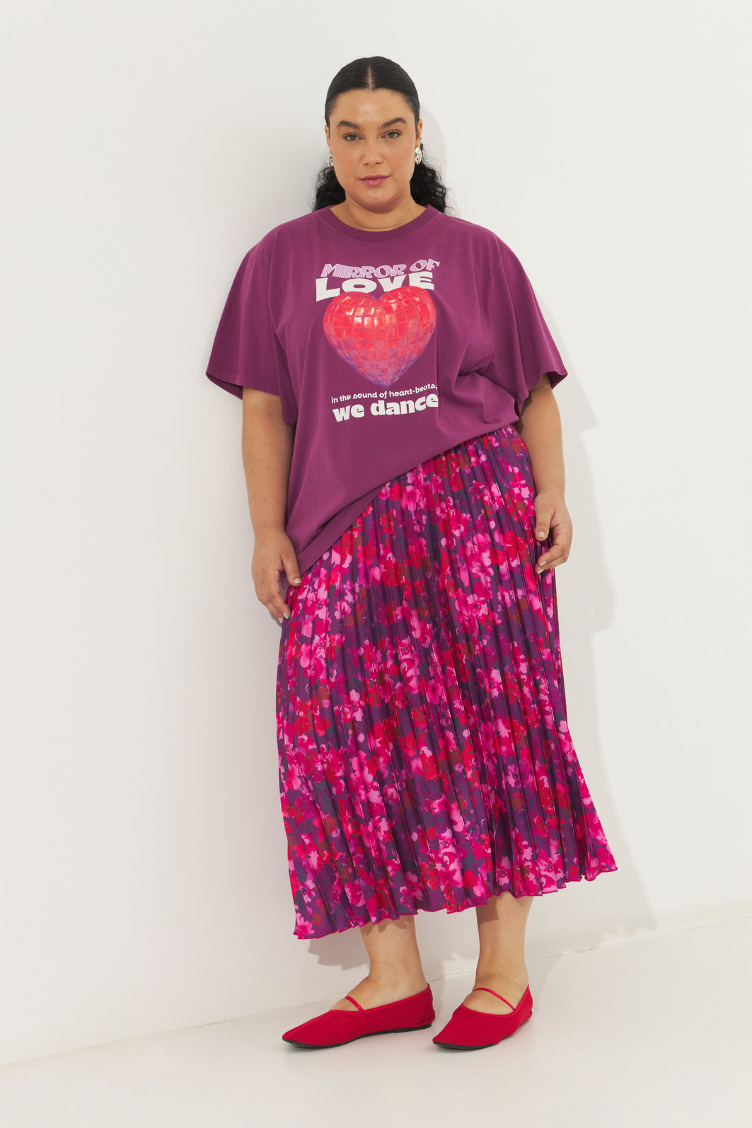 Saia Midi Plissada Scarlet Floral