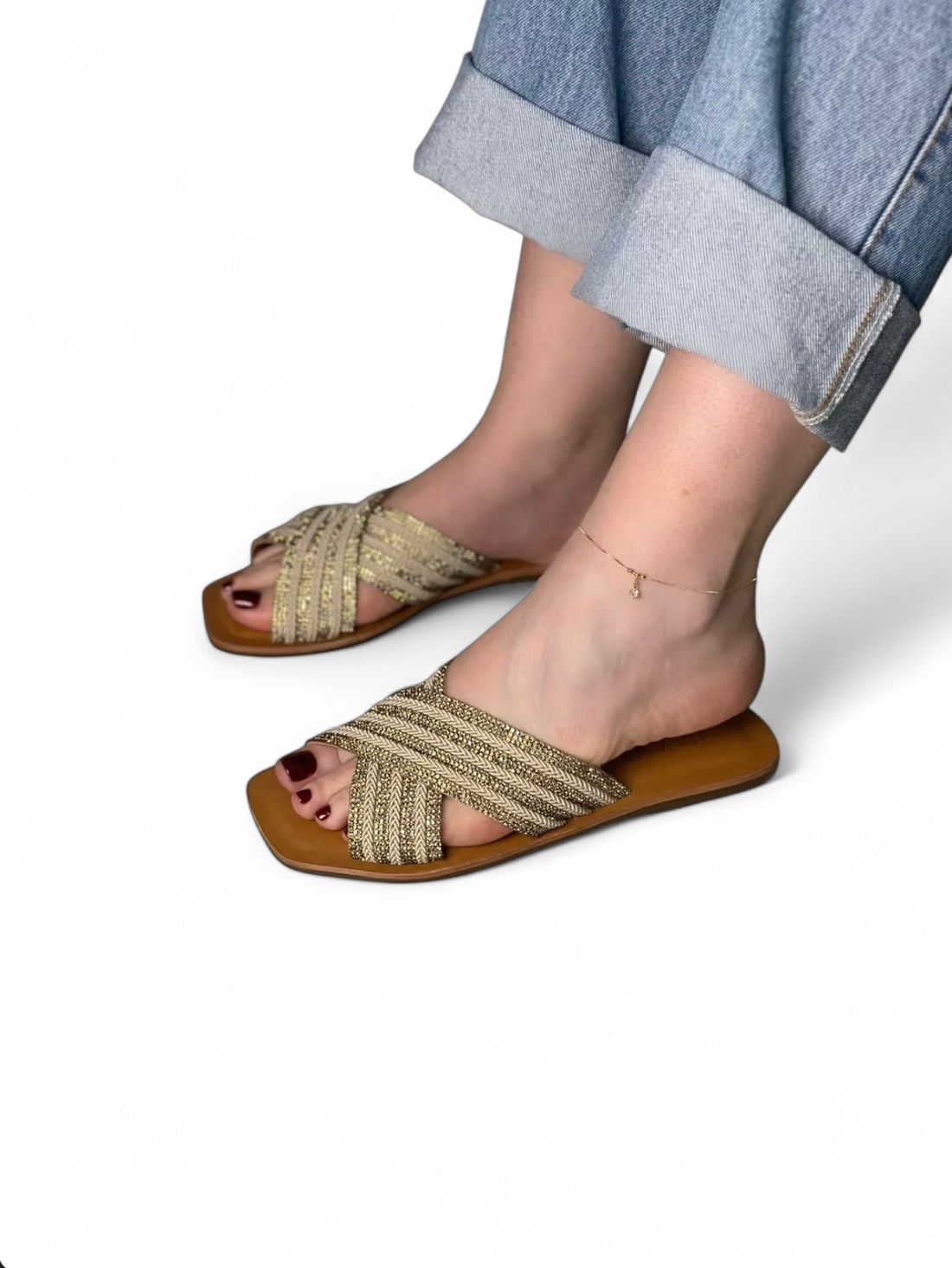 MIA - FLAT RASTEIRA CORDA COM STRASS DOURADO MIA - FLAT RASTEIRA CORDA COM STRASS DOURADO