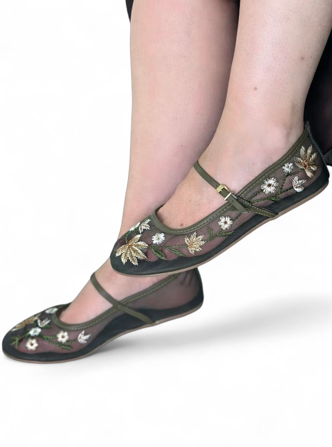 NAOMI - SAPATILHA TELA BORDADA VERDE ARMY