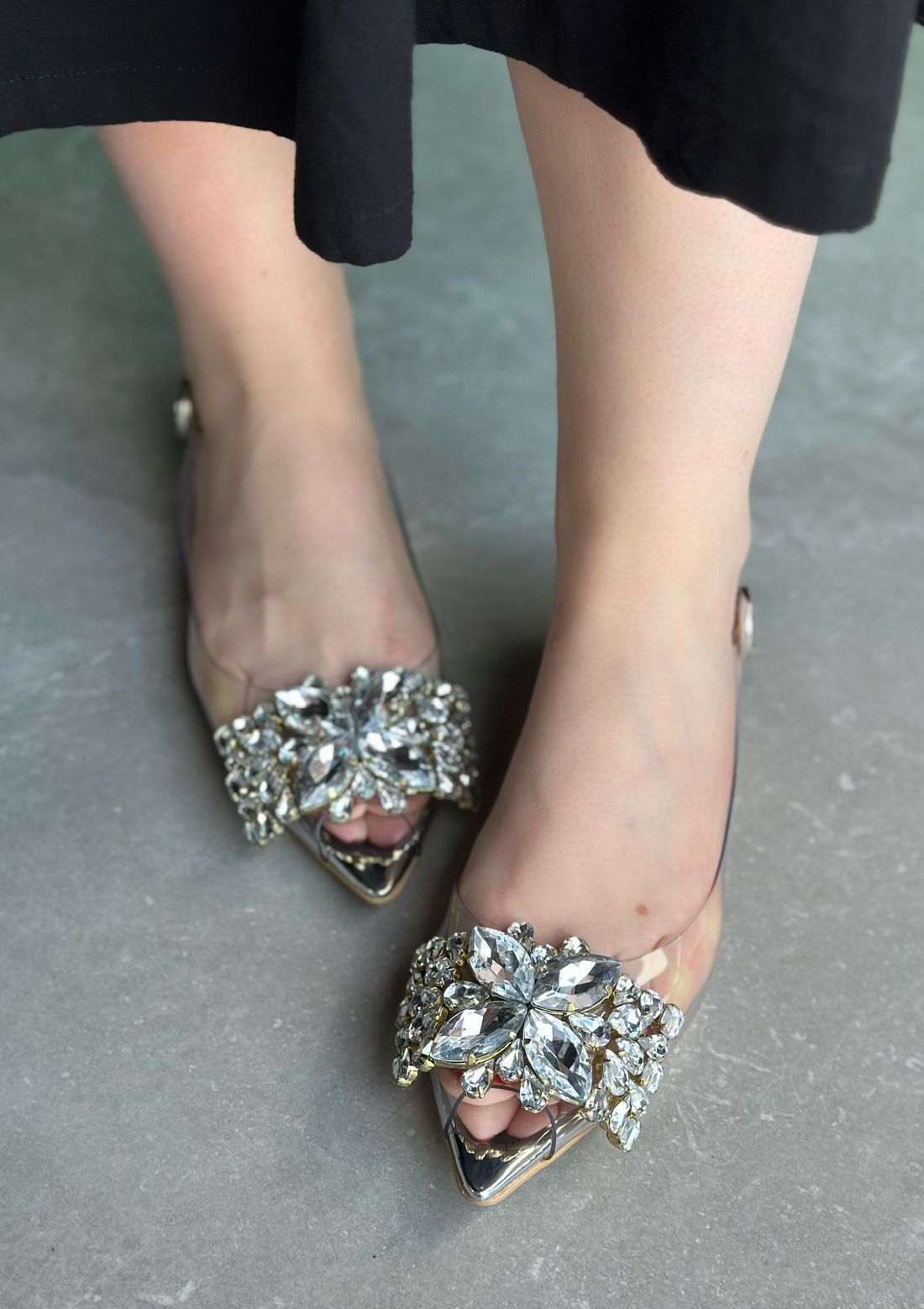 AURORA - SAPATILHA SLINGBACK PEDRARIA PRATA