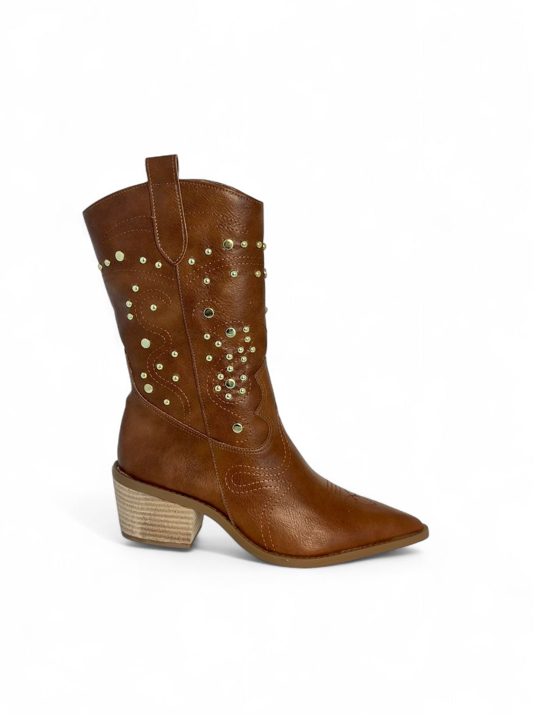 MONTANA - BOTA COURO COM TACHAS DOURADAS CARAMELO MONTANA - BOTA COURO COM TACHAS DOURADAS CARAMELO