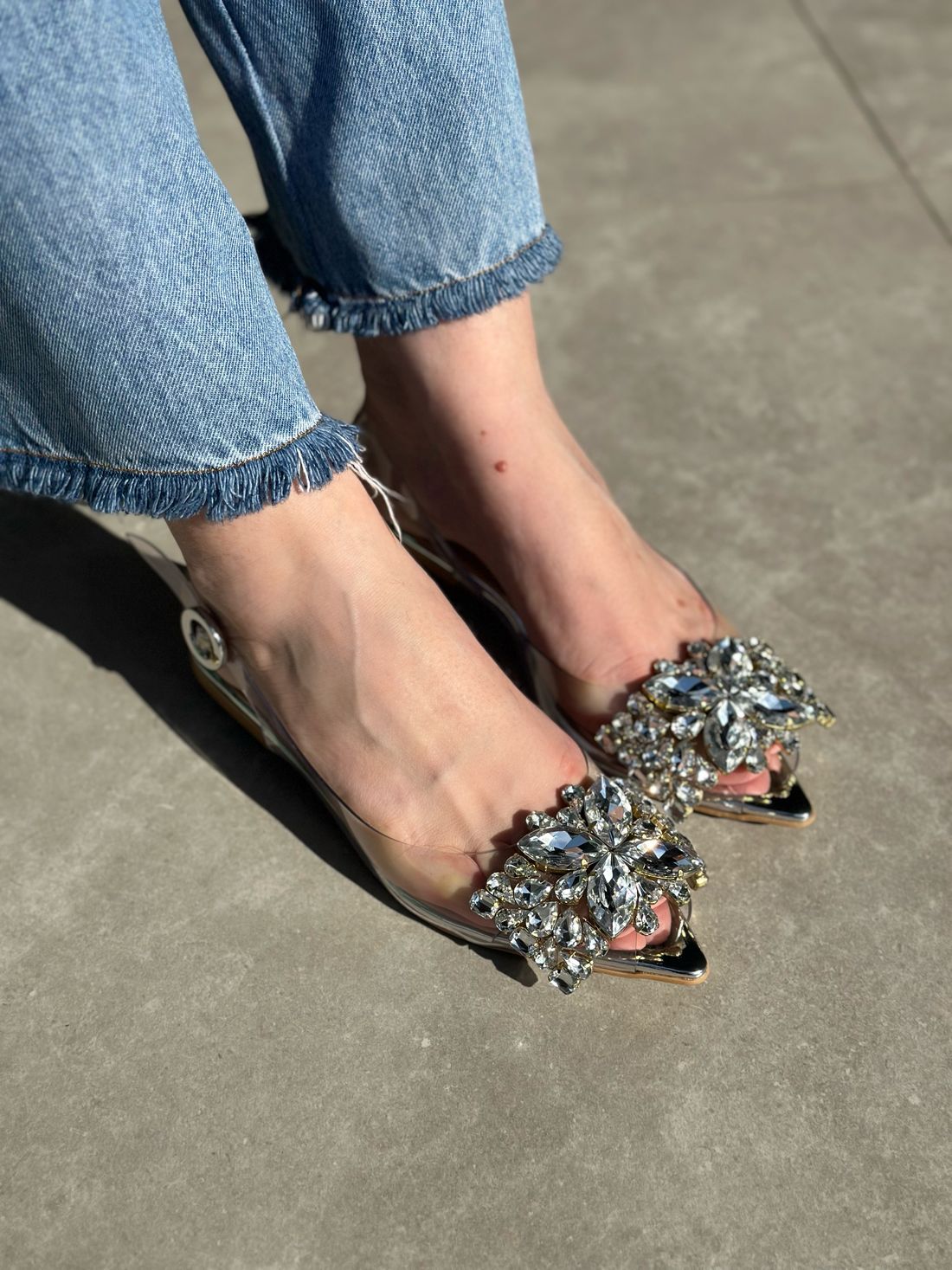 AURORA - SAPATILHA SLINGBACK PEDRARIA PRATA