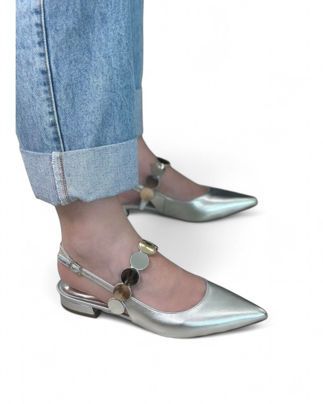 ADORA - SAPATILHA SLINGBACK DETALHES PRATA VELHO