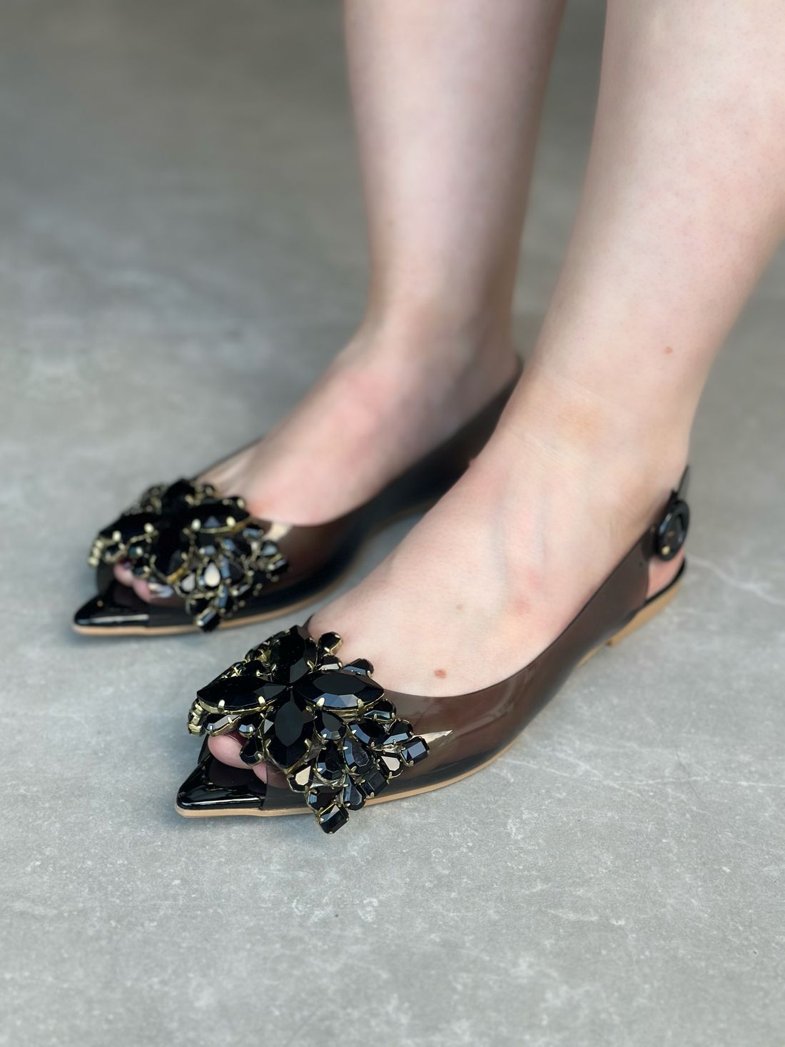 AURORA - SAPATILHA SLINGBACK PEDRARIA PRETA