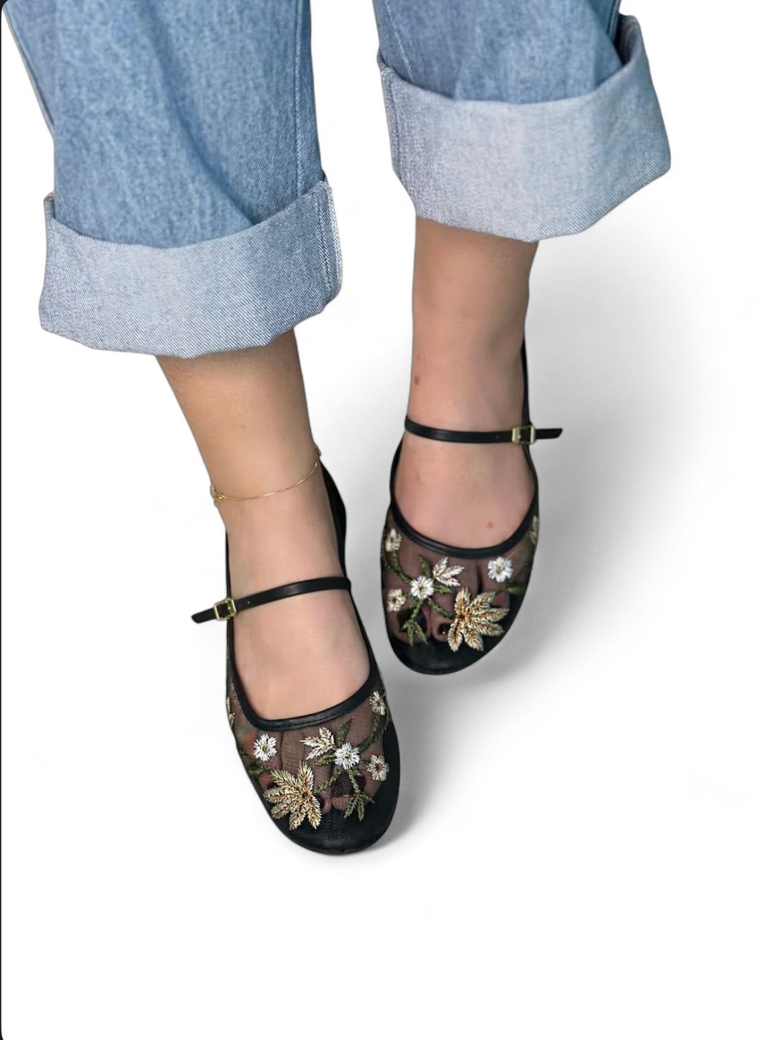 NAOMI - SAPATILHA TELA BORDADA PRETA