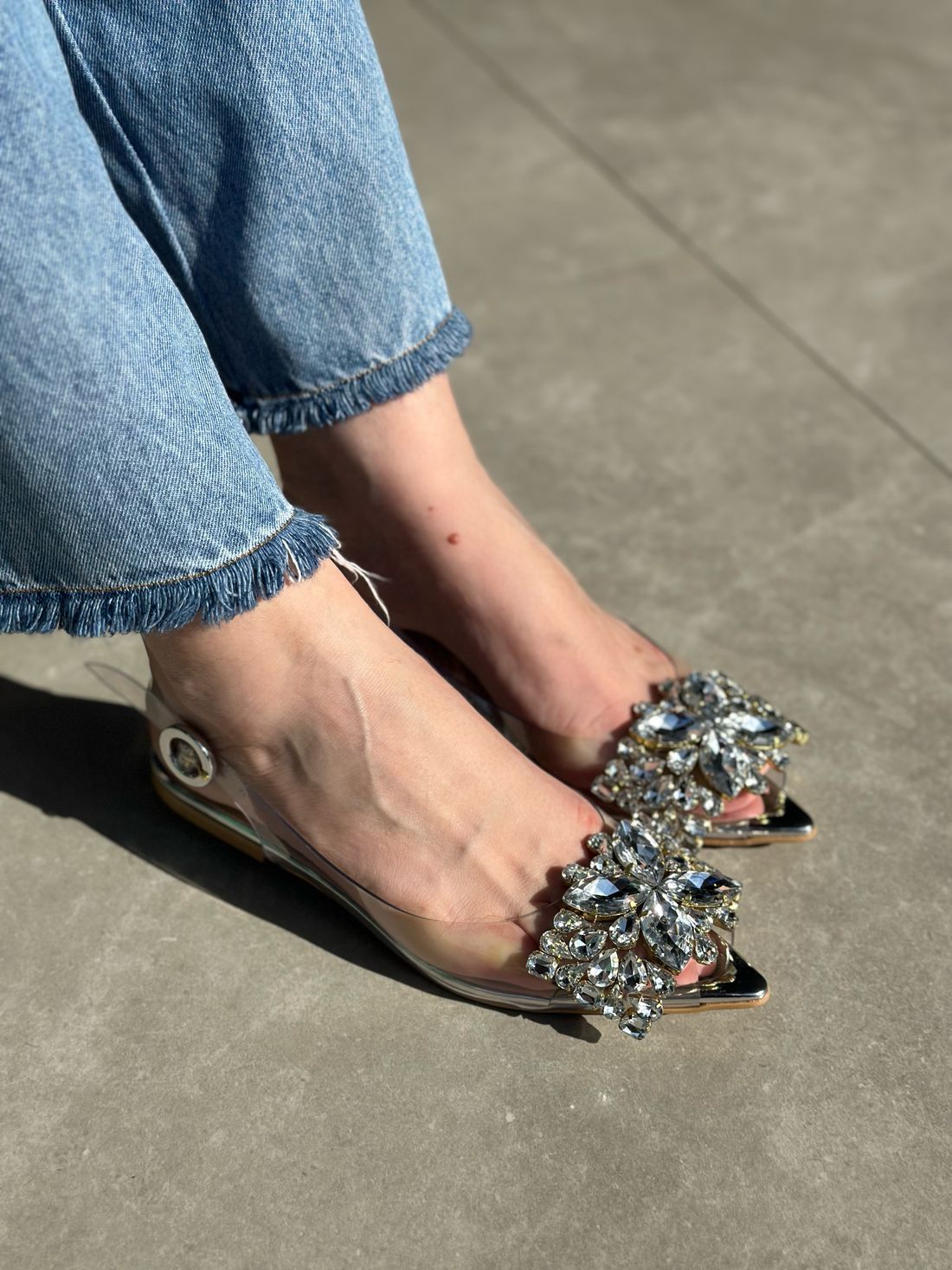 AURORA - SAPATILHA SLINGBACK PEDRARIA PRATA