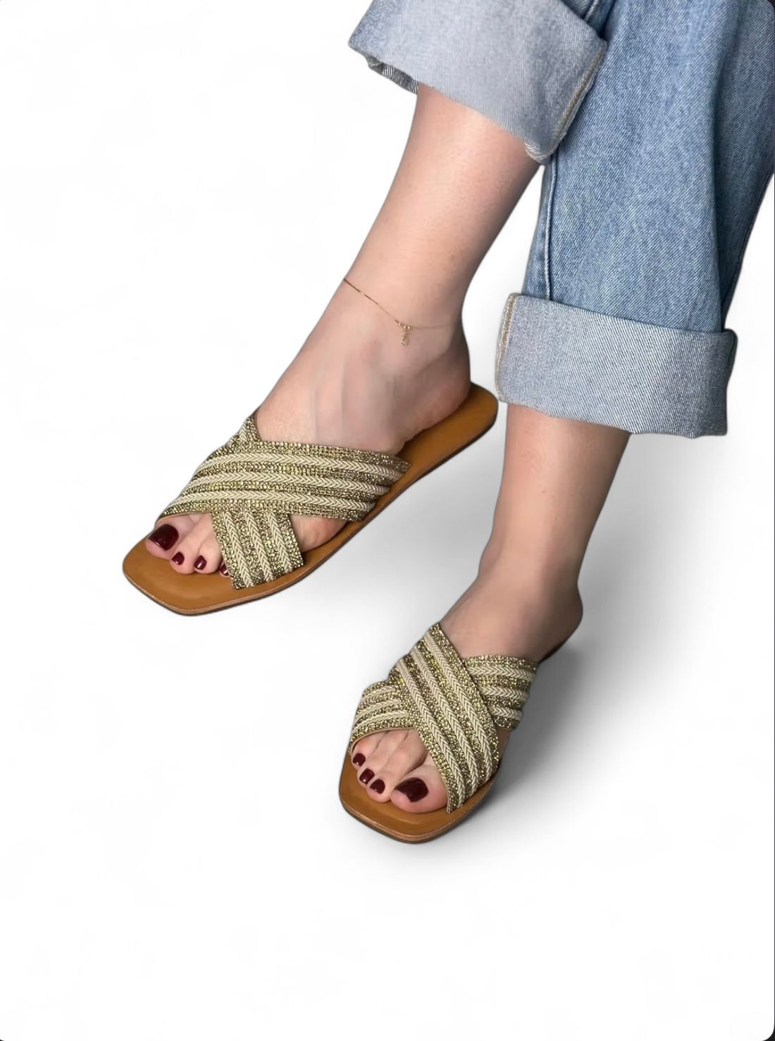 MIA - FLAT RASTEIRA CORDA COM STRASS DOURADO MIA - FLAT RASTEIRA CORDA COM STRASS DOURADO