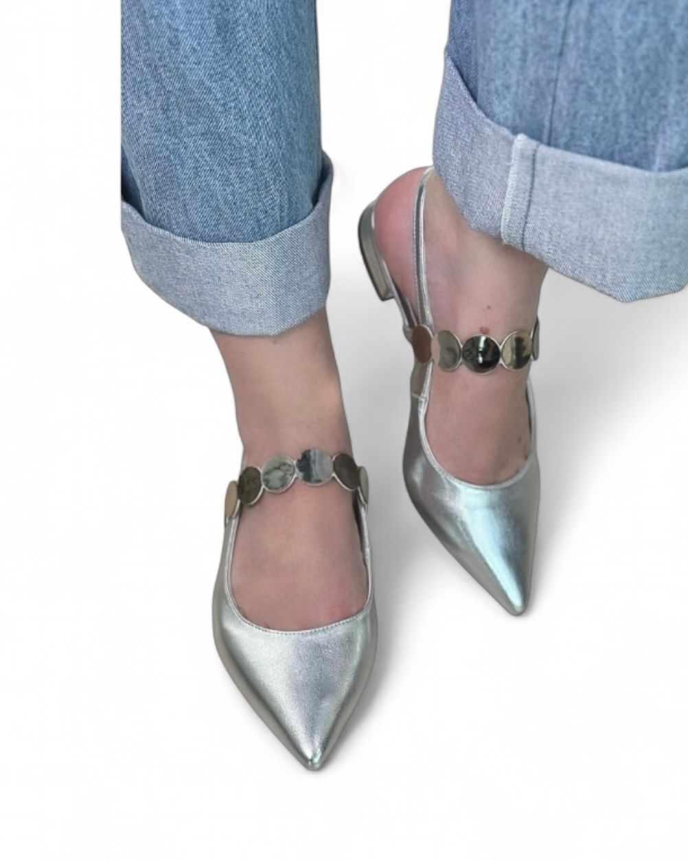 ADORA - SAPATILHA SLINGBACK DETALHES PRATA VELHO