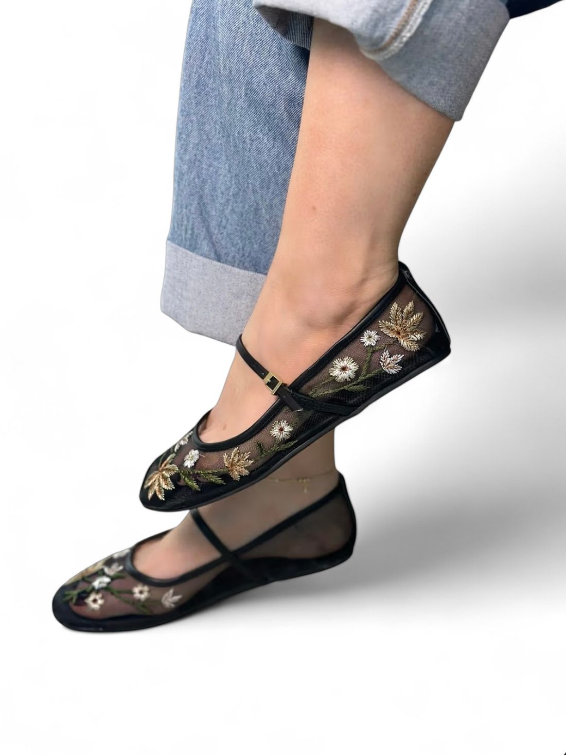 NAOMI - SAPATILHA TELA BORDADA PRETA