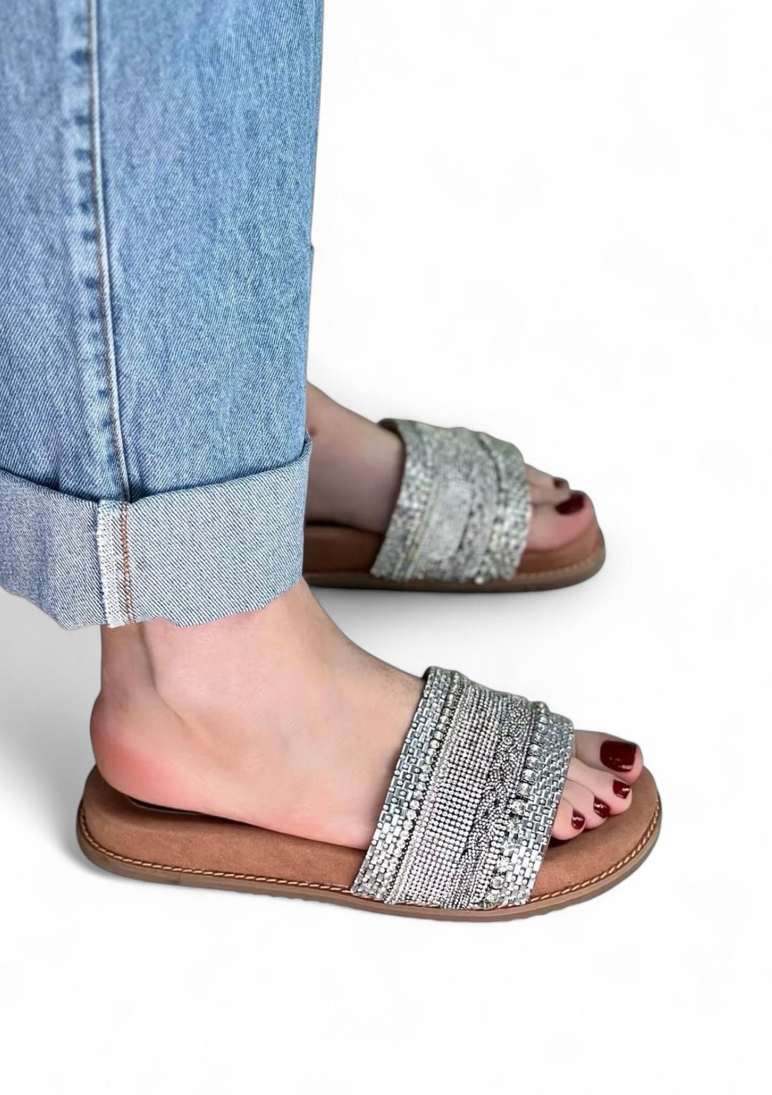 DÉBORA - BIRKEN SLIDE BRILHO SOLADO SUEDE CAMEL