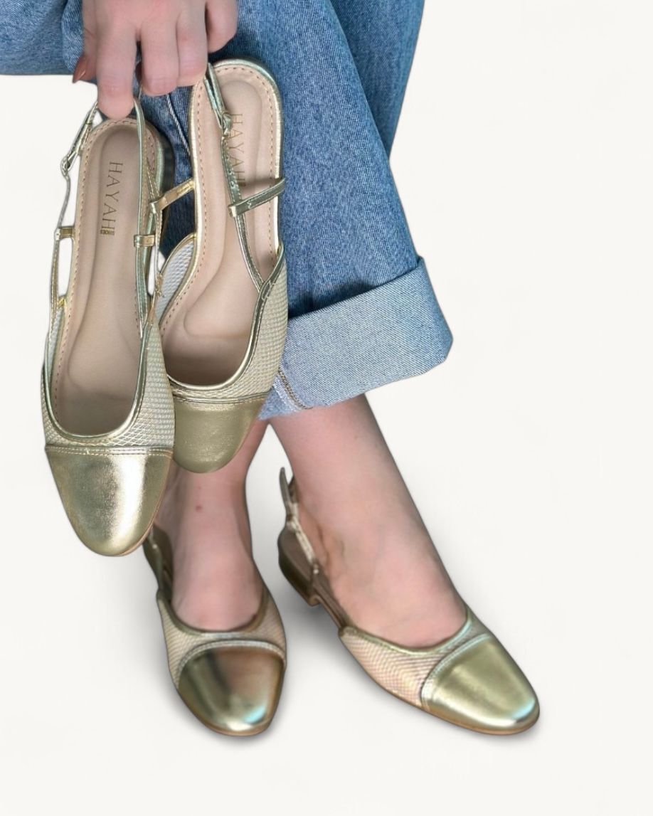 MALU - SAPATILHA SLINGBACK TELA DOURADA MALU - SAPATILHA SLINGBACK TELA DOURADA