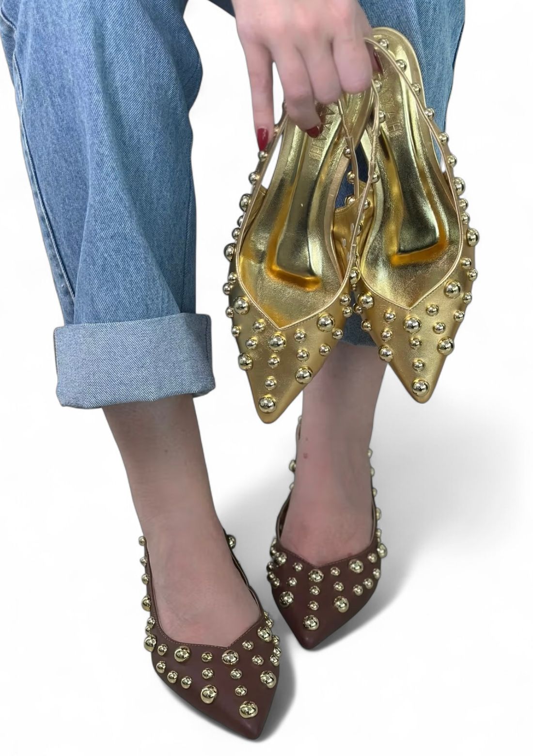 KAKÁ - SAPATILHA SLINGBACK ESFERAS DOURADA KAKÁ - SAPATILHA SLINGBACK ESFERAS DOURADA