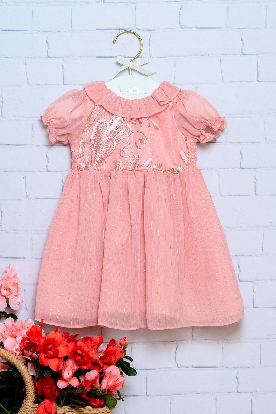 Vestido de chiffon e tule bordado