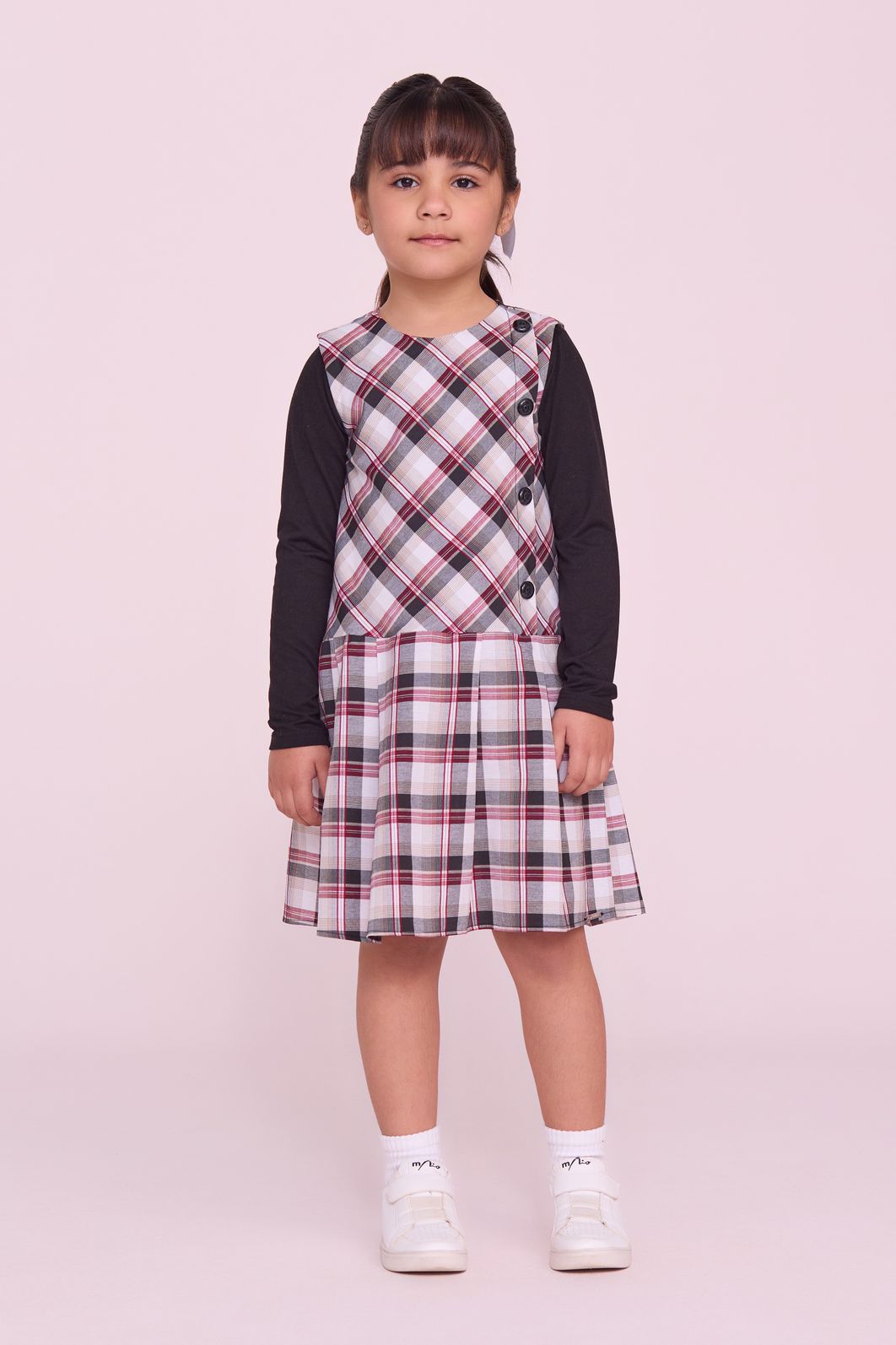 Vestido Xadrez Com Vista Lateral Falsa Vestido Xadrez Com Vista Lateral Falsa