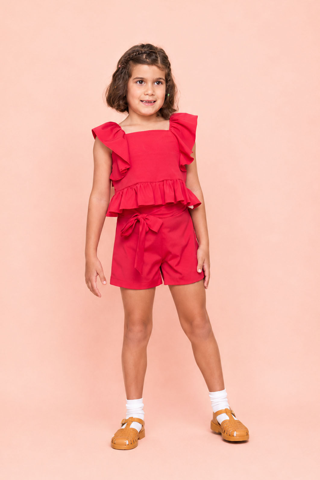 Conjunto blusa e short de tricoline Conjunto blusa e short de tricoline