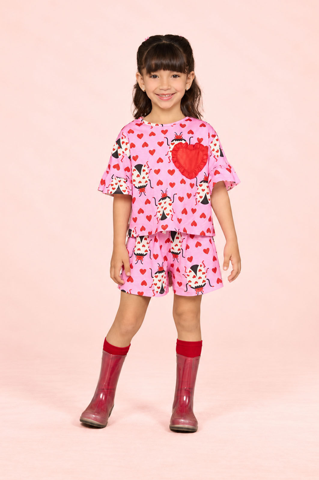 Conjunto Blusa E Short De Malha Estampa De Joaninhas Conjunto Blusa E Short De Malha Estampa De Joaninhas
