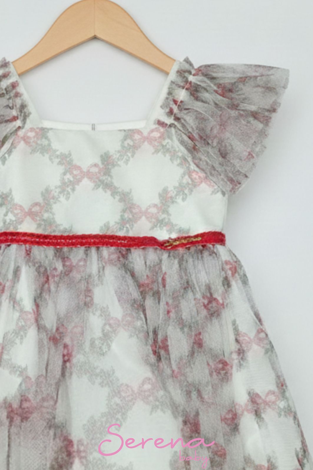 Vestido de tule com estampa de laços e folhas Vestido de tule com estampa de laços e folhas