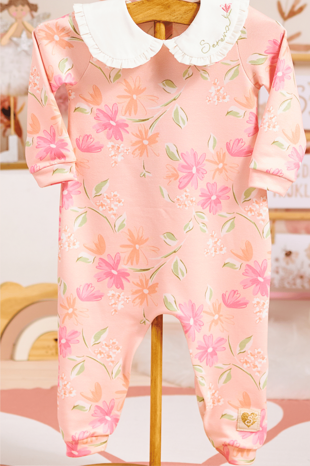 Body com estampa floral e gola bordada Body com estampa floral e gola bordada